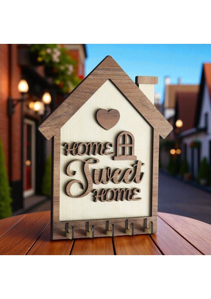Ahşap Anahtar Askılığı – "home Sweet Home" Tasarımlı Duvar Tipi Anahtarlık (20X17CM) fırsatları