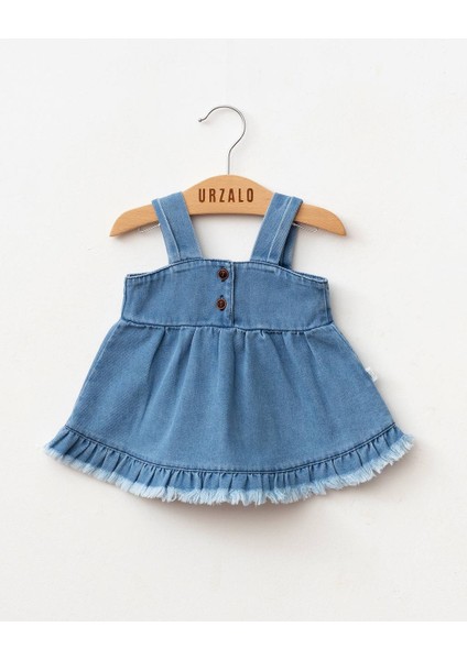 Püsküllü Kız Bebek Kot Jile Elbise %100 Pamuk Likralı Ribana Balon Bluz Jean Takım fiyatları