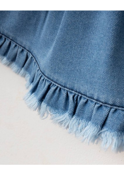 Püsküllü Kız Bebek Kot Jile Elbise %100 Pamuk Likralı Ribana Balon Bluz Jean Takım modelleri