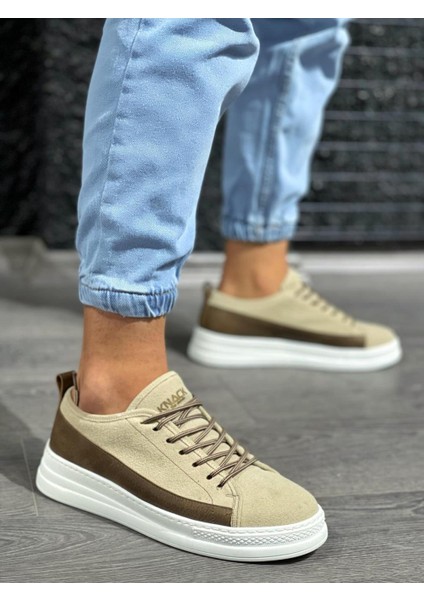 J010 Bağcıklı Ortopedik Taban Erkek Günlük Süet Sneaker Spor Ayakkabı Bt Vizon/kahve fiyatları