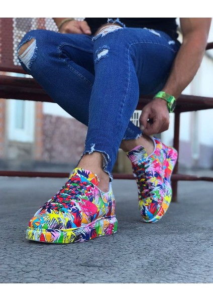J501 Bağcıklı Çok Renkli Baskılı Ortopedik Taban Erkek Sneaker Günlük Ayakkabı Rt Çok Renkli modelleri