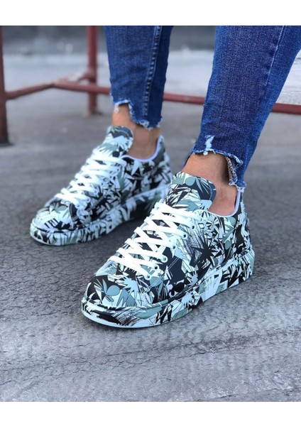 J501 Bağcıklı Siyah Renkli Baskılı Ortopedik Taban Erkek Sneaker Günlük Ayakkabı Rt Çok Renkli