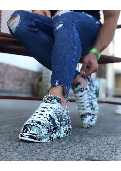 J501 Bağcıklı Siyah Renkli Baskılı Ortopedik Taban Erkek Sneaker Günlük Ayakkabı Rt Çok Renkli modelleri