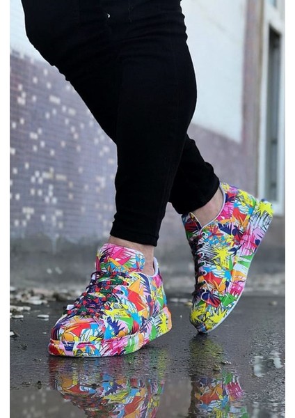 J501 Bağcıklı Çok Renkli Baskılı Ortopedik Taban Erkek Sneaker Günlük Ayakkabı Rt Çok Renkli fırsatları