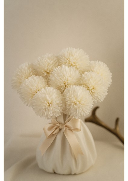 Yapay Lüx Krizantem Kartopu Demet 7 Dallı Dekoratif Yapay Çiçek 25 cm