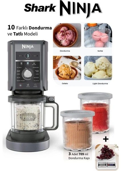 Nınja 10 Farklı Ürün 1 Arada Ninja® Creami® Deluxe Dondurma ve Frozen Makinesi - Shark Ninja + Mutfak Tartısı