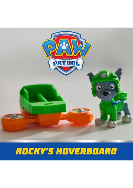 Paw Patrol: Action Pups Rocky Aksiyon Figürü ve Katlanabilir Kanatlı Hoverboard Uçak Oyuncağı -5 cm indirimleri