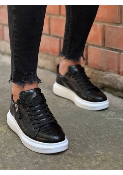 J-309 Bağcıklı Fermuarlı Ortopedik Taban Günlük Erkek Spor Sneaker Ayakkabı Bt Siyah fiyatları