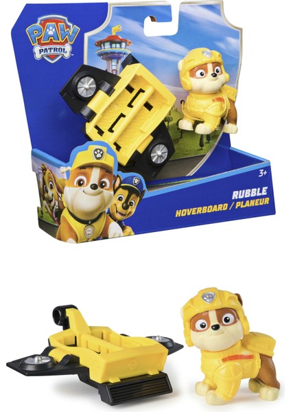 Paw Patrol: Action Pups Rubble Aksiyon Figürü ve Katlanabilir Kanatlı Hoverboard Uçak Oyuncağı -5 cm