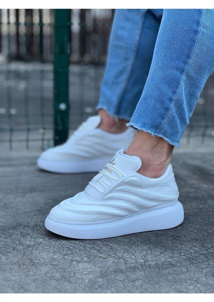 J094 Bağcıklı Ortopedik Taban Erkek Sneaker Günlük Rugan Ayakkabı Bt Beyaz
