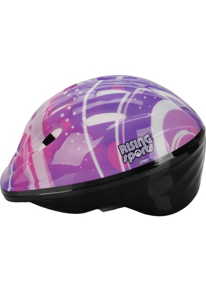 Bisiklet Kaykay Paten Scooter Için Koruyucu Kask - Mor Desenli (52 - 56 cm Kafa Çevresine Uygun) fırsatları