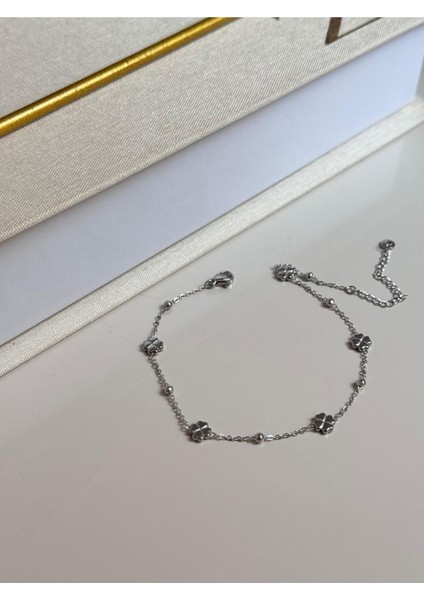 Dört Yapraklı Yonca Figürlü Gümüş Renk Çelik Halhal fırsatları