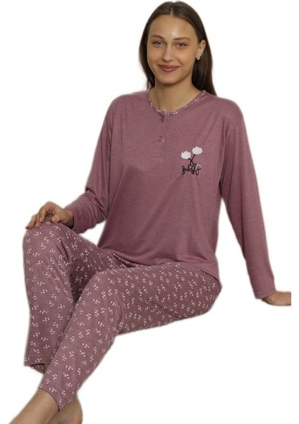Anna Tasarım Uzun Kollu Kadın Pijama Takımı Nefes Alan Kumaş Rahat Kalıp M–xxl