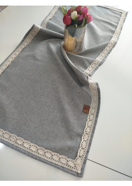 Naturel Organik Otantik Jüt Yumuşak %100 Pamuklu Keten Güpürlü Runner 45X115 cm