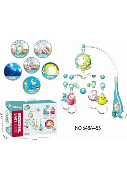 BIB-648A-55 -Vardem Işıklı Müzikli Kumandalı Mavi Bebek Dönencesi