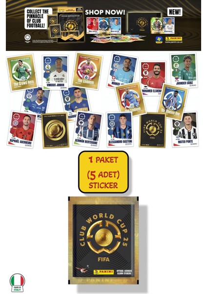1 Paket (5 Stıcker) Panini America Club World Cup 2025 Albüm Major Futbol Klüplerler Dünya Kupası