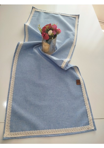 Naturel Organik Otantik Jüt Yumuşak %100 Pamuklu Keten Güpürlü Runner 45X115 cm