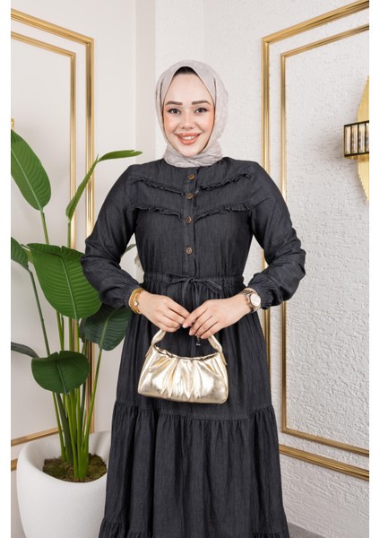 Kadın Belden Sıkmalı Fır Fırlı Kot Elbise fırsatları