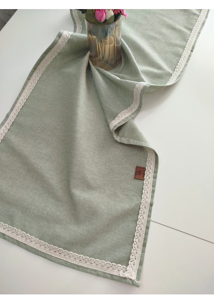 Naturel Organik Otantik Jüt Yumuşak %100 Pamuklu Keten Güpürlü Runner 45X115 cm