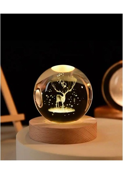 Geyik Renk Değiştiren Işıklı Cam Küre 8cm