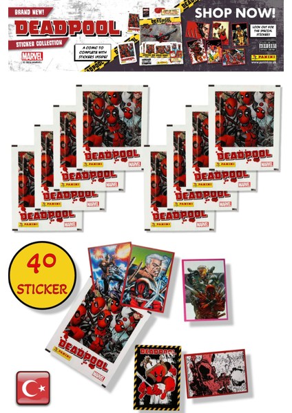8 Paket - Marvel Deadpool Çıkartma Paketi | Panini Lisanslı Ürün ( 40 Stıcker )