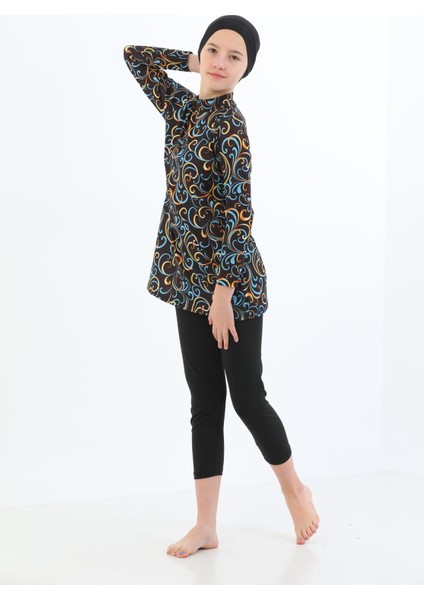 Boneli 3 Parça Desenli Mayo Bone Tayt Şort Hızlı Kuruma Özellikli Kız Çocuk Mayo fırsatları