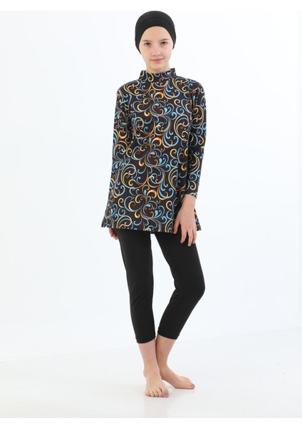 Boneli 3 Parça Desenli Mayo Bone Tayt Şort Hızlı Kuruma Özellikli Kız Çocuk Mayo