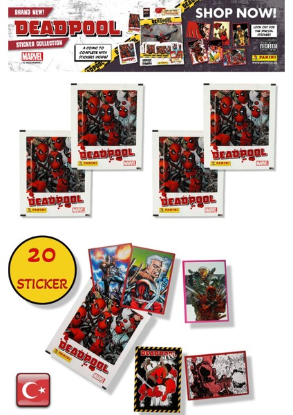 4 Paket - Marvel Deadpool Çıkartma Paketi | Panini Lisanslı Ürün ( 20 Stıcker )