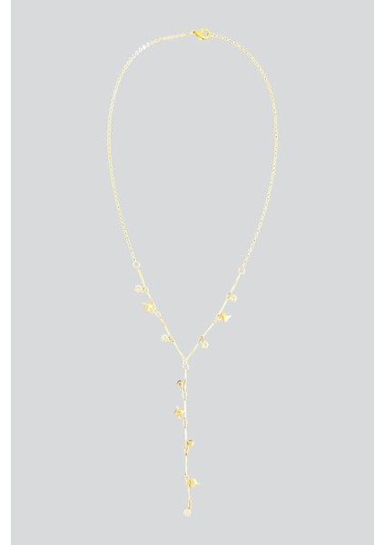 Gold Renk Kalp ve Taşlı Y Kolye