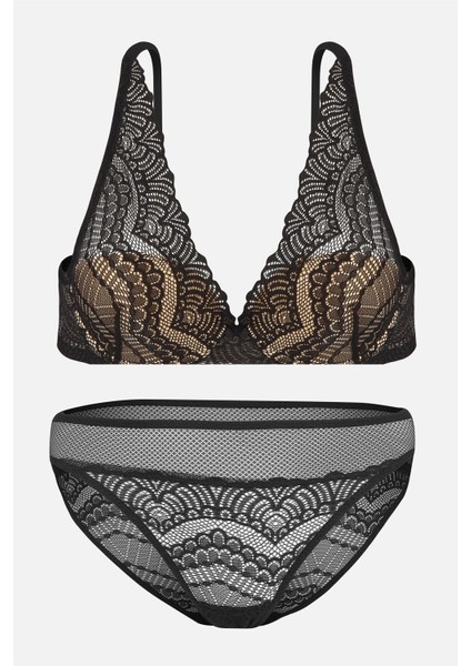 Dantelli Iç Çamaşır Takım - Dolgusuz-Siyah