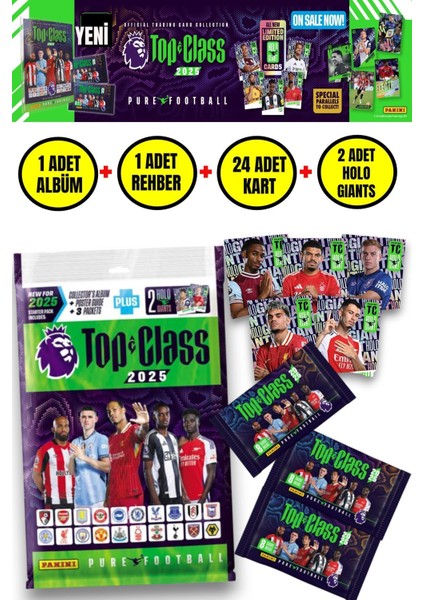 Panini Top Class 2025 Premier League Koleksiyon Futbolcu Kartı Albüm Dergi 24 Adet Kart+2 Holo Kart