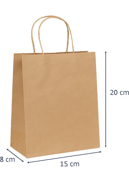 Kraft Mini Burgu Saplı Çanta 15 cm x 8 cm x 20 cm ( 25 Adet )