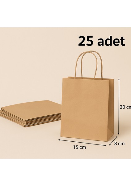 Kraft Mini Burgu Saplı Çanta 15 cm x 8 cm x 20 cm ( 25 Adet )