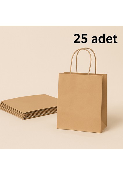 Kraft Mini Burgu Saplı Çanta 15 cm x 8 cm x 20 cm ( 25 Adet )