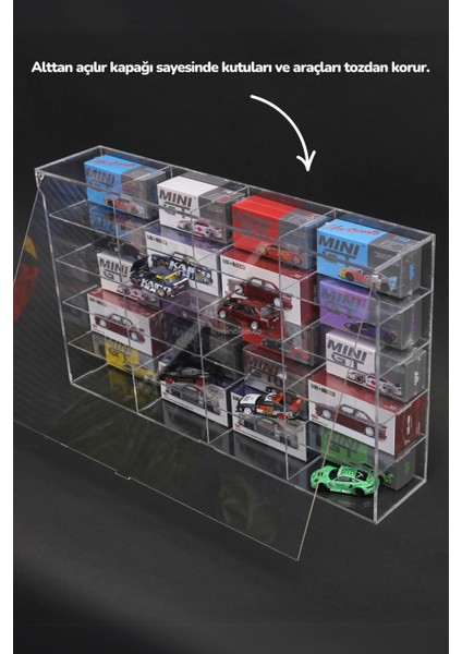 20’lik Kapaklı Mini Gt Öne Araç Koyulan Diecast Araba Sergileme Rafı – Mini Gt & Kaido House Uyumlu