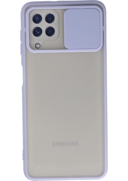 Galaxy A22 Kılıf Lens Sürgülü Mat Silikon Palm - Lila