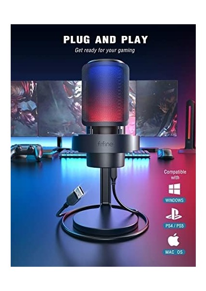 USB Mikrofonu, Ampligame Oyun Bilgisayarı Masaüstü Kondansatör, Rgb Mikrofon, Mac/bilgisayar/ps4/ps5'te Youtube, Sessiz Düğmeli, Mikrofon Kazancı, Pop Filtresi, Şok Montajı, Kulaklık Jakı-A8 modelleri