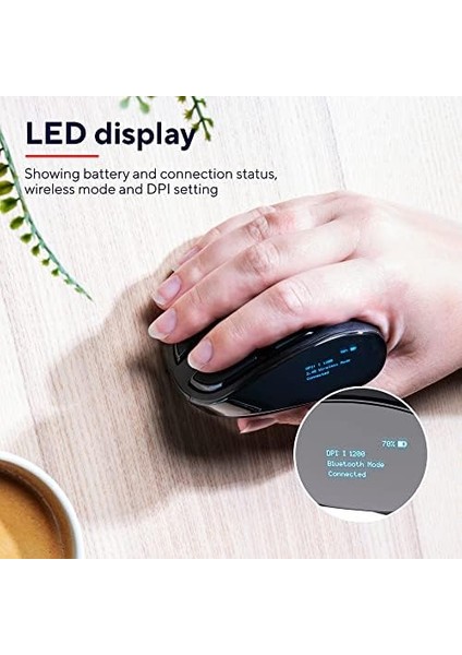 23731 Şarj Edilebilir Kablosuz Dikey, Ergonomik Mouse, USB Alıcısı Veya Bluetooth Bağlantısı, 9 Adet Buton (5 Tanesi Programlanabilir),led Ekran,bluetooth Sürümü 5.0,rf 2.4ghz modelleri