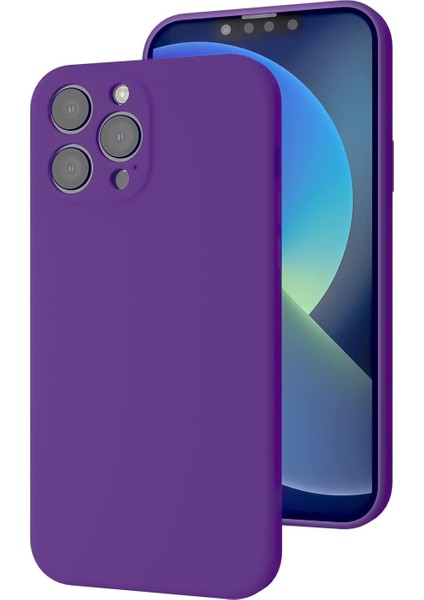 iPhone 11 Pro Uyumlu Kamera Korumalı, Mikrofiber Astarlı, Sıvı Silikon Kılıf (Mor)