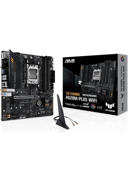 Tuf Gamıng A620M-PLUS Wıfı Amd A620 Am5 Ddr5 6400 2xdp HDMI Çift M2 Usb3.2 Ax Wifi Bt Aura Rgb 2.5gbit Lan Matx Tuf Protectıon Anakart