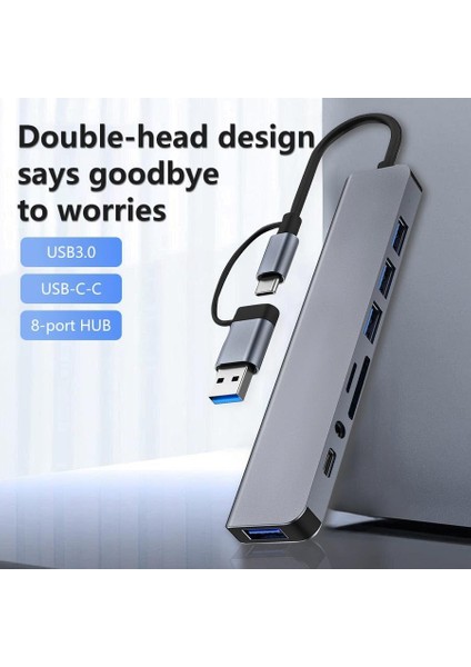 MT96 Otg Kablolu Çoklayıcı Type-C USB Girişli 8in1 Adaptör Hub Çoğaltıcı Kart Okuyucu Aux modelleri