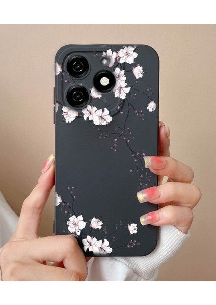 Tecno Spark 10 Pro Ile Uyumlu Siyah Kılıf Üzerine Uv Baskılı Desenli Telefon Kılıfı - Şık, Dayanıklı ve Hafif Koruma Kılıfı - Özel Tasarım ile Estetik Görünüm (Sakura)