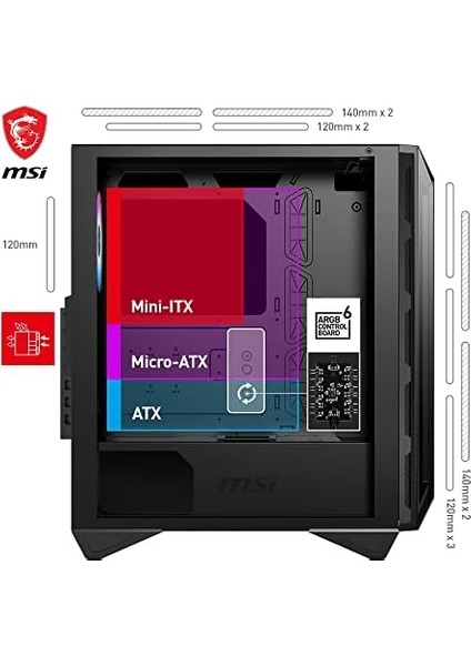 Mpg Gungnir 110R Temperli Cam 3 x A-Rgb Fan 1 x 120MM Fan Atx Gaming Bilgisayar Kasası modelleri