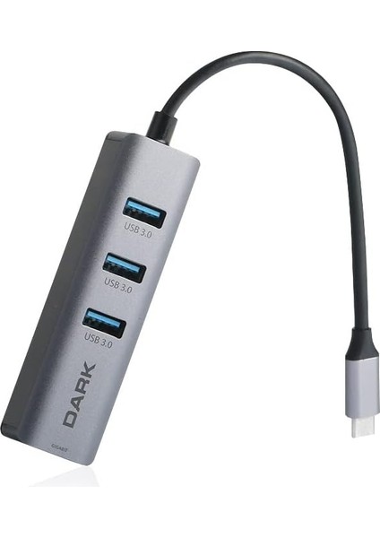 USB 3.1 Type-C 3 Port USB 3.0 Çoklayıcı + Gigabit Lan Ethernet Dönüştürücü (DK-AC-U31X3GL)