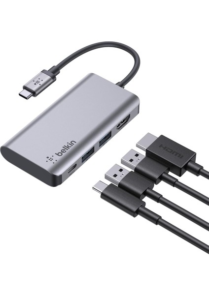 USB C 4'ü 1 Arada Çok Bağlantı Noktalı Adaptör (4k Hdmı, Usb-C 100W Pd Geçişli Şarj ve Daha Fazlası Için 2 x USB A Bağlantı Noktası Ile)