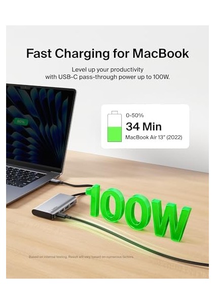 USB C 4'ü 1 Arada Çok Bağlantı Noktalı Adaptör (4k Hdmı, Usb-C 100W Pd Geçişli Şarj ve Daha Fazlası Için 2 x USB A Bağlantı Noktası Ile)