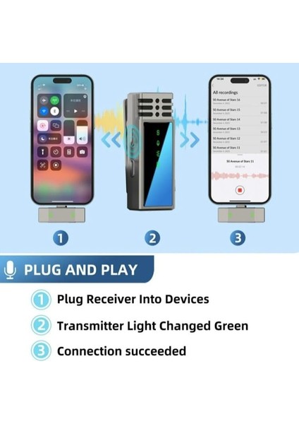 LCD Ekran Kablosuz Yaka Mikrofonu 2'li iPhone 15 ile Uyumlu Type-C Portlu Telefon Pc Tablet Video Kayıt Röportaj Canlı Yayın Vlog Kablosuz Mikrofon Mw-15 (Mw-15) fiyatları