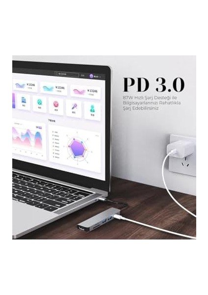 Macbook Pro Uyumlu Huawei Dell ile Uyumlu Type C To 4K HDMI + USB 3.0 + Sd/tf + Pd + Type-C USB Type-C Hub Dönüştürücü 8 In 1 Çoklayıcı - Ethernet - Çevirici USB C Adaptör Leerfei 8 Port fiyatları