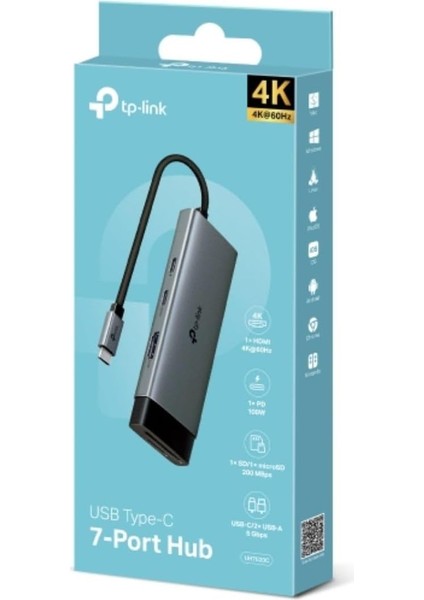 UH7020C, 4K 60Hz Hdmı, Gigabit RJ45 Port, 100W Hızlı Şarj, Sd ve Microsd Kart Yuvası, 5gbps Data Transfer Hızı, 7'si Bir Arada Usb-C Hub