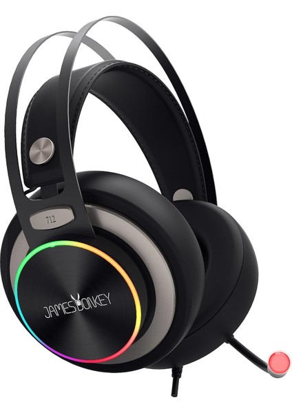 James Donkey 712 Siyah 7.1 Surround Rgb Gaming Kulaklık Neodimyum 50MM Sürücüler 112DB Hassas Mikrofon -43DB Rgb LED Aydınlatmalı Manuel + Yazılımla Ses Kontrol USB Bağlantı ve Ses Kartı